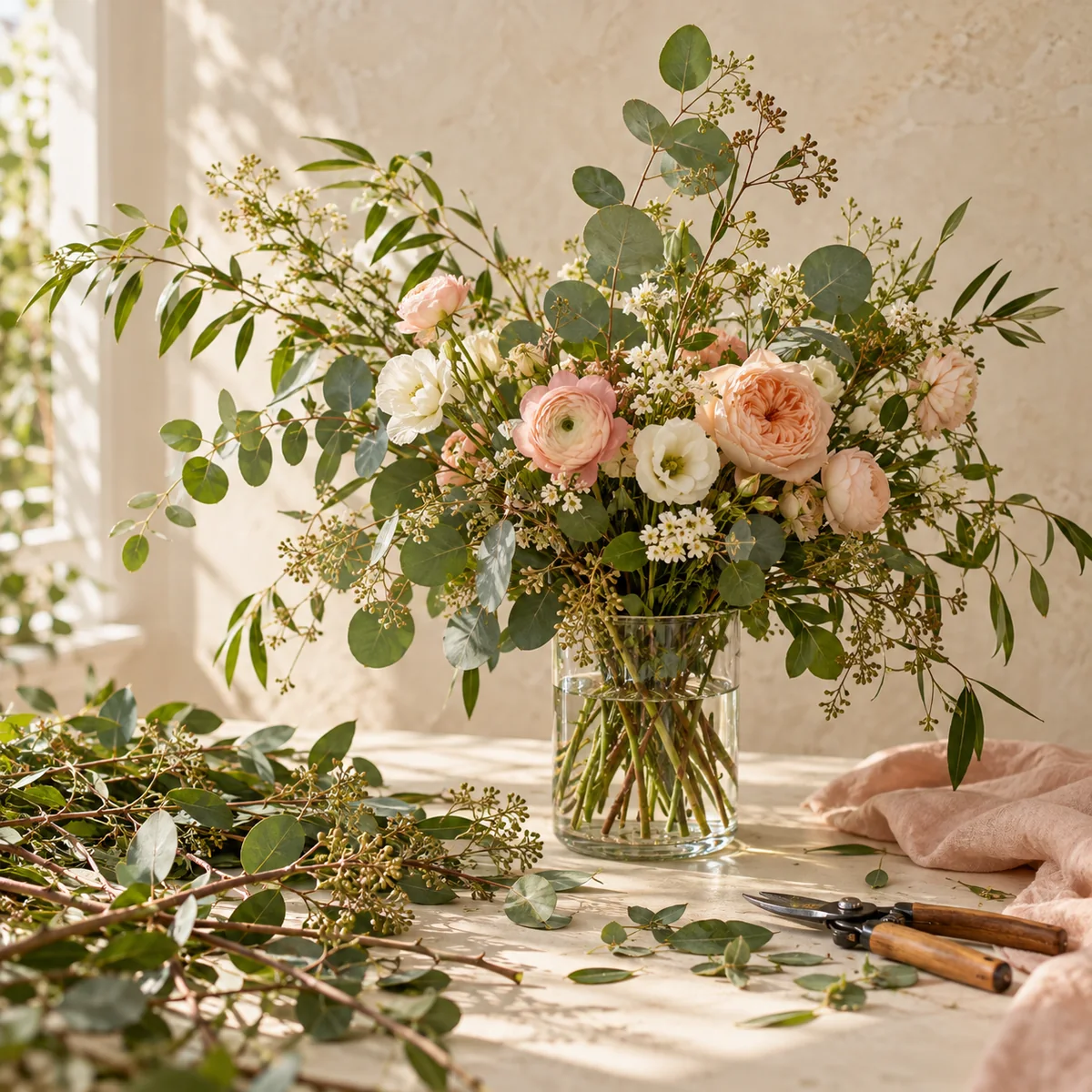 Rescued wedding arch greenery, re-cut