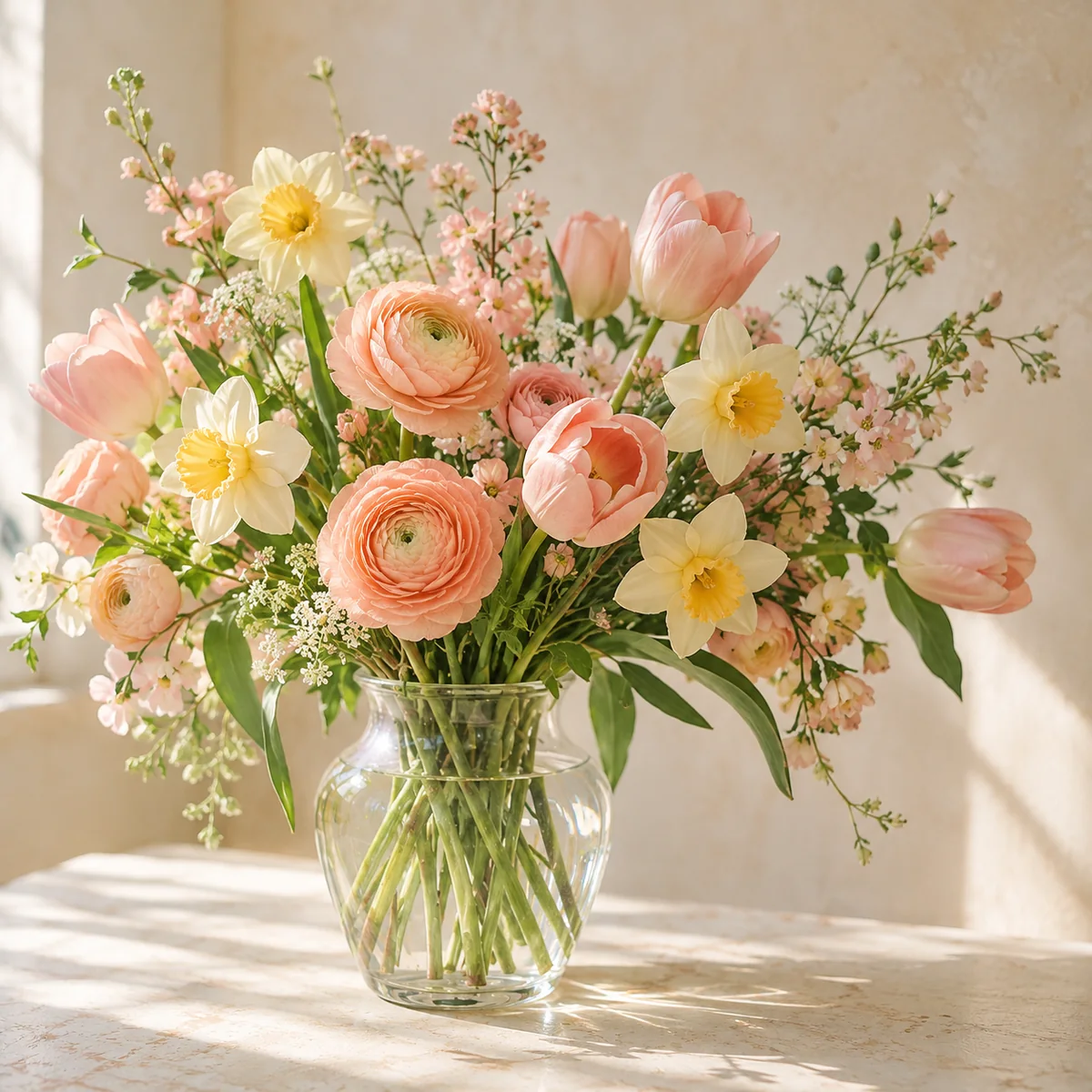 Pastel spring mix in a recycled vase