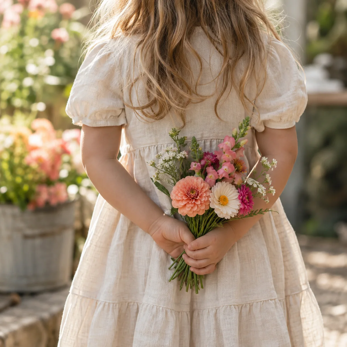 Child receiving a small posy